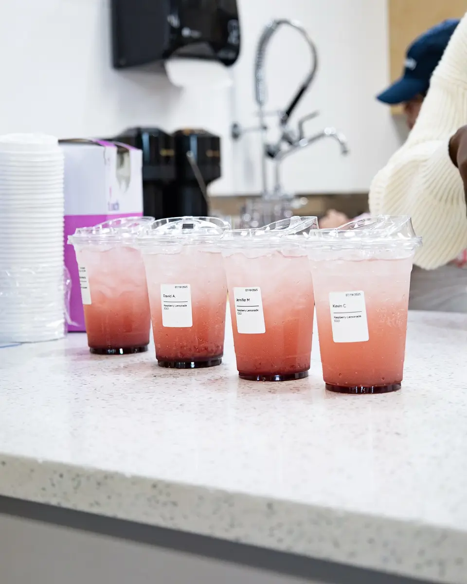 Rows of fresh raspberry lemonade