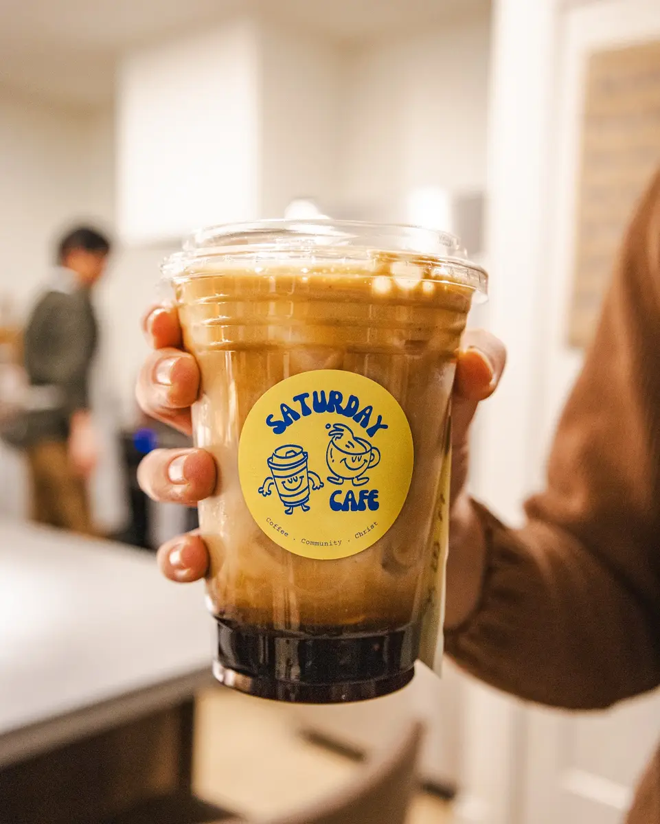 A branded iced latte